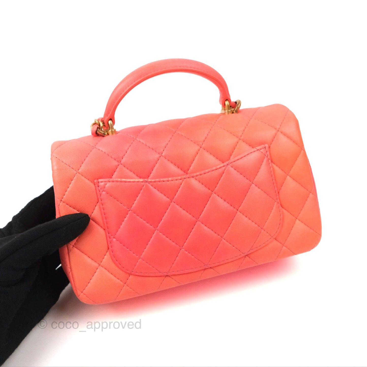 Chanel Top Handle Mini Rectangular Flap Pink Orange Ombre Lambskin Gold Hardware