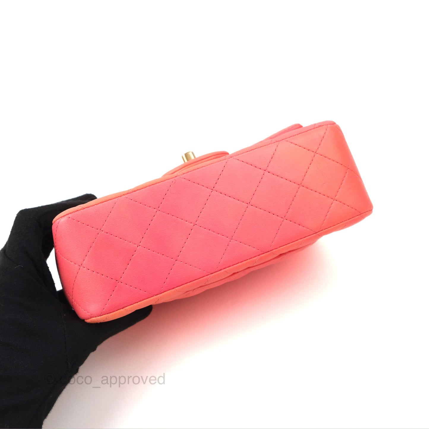 Chanel Top Handle Mini Rectangular Flap Pink Orange Ombre Lambskin Gold Hardware