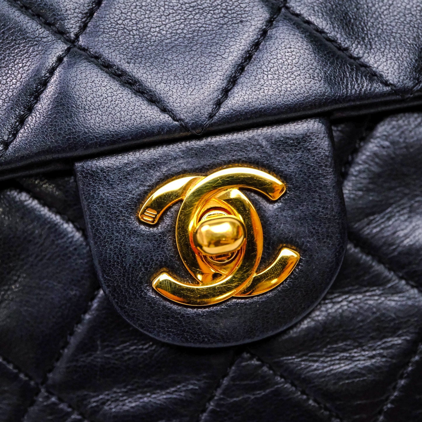 Chanel Vintage Square Flap Bag Black Lambskin 24K Gold Hardware