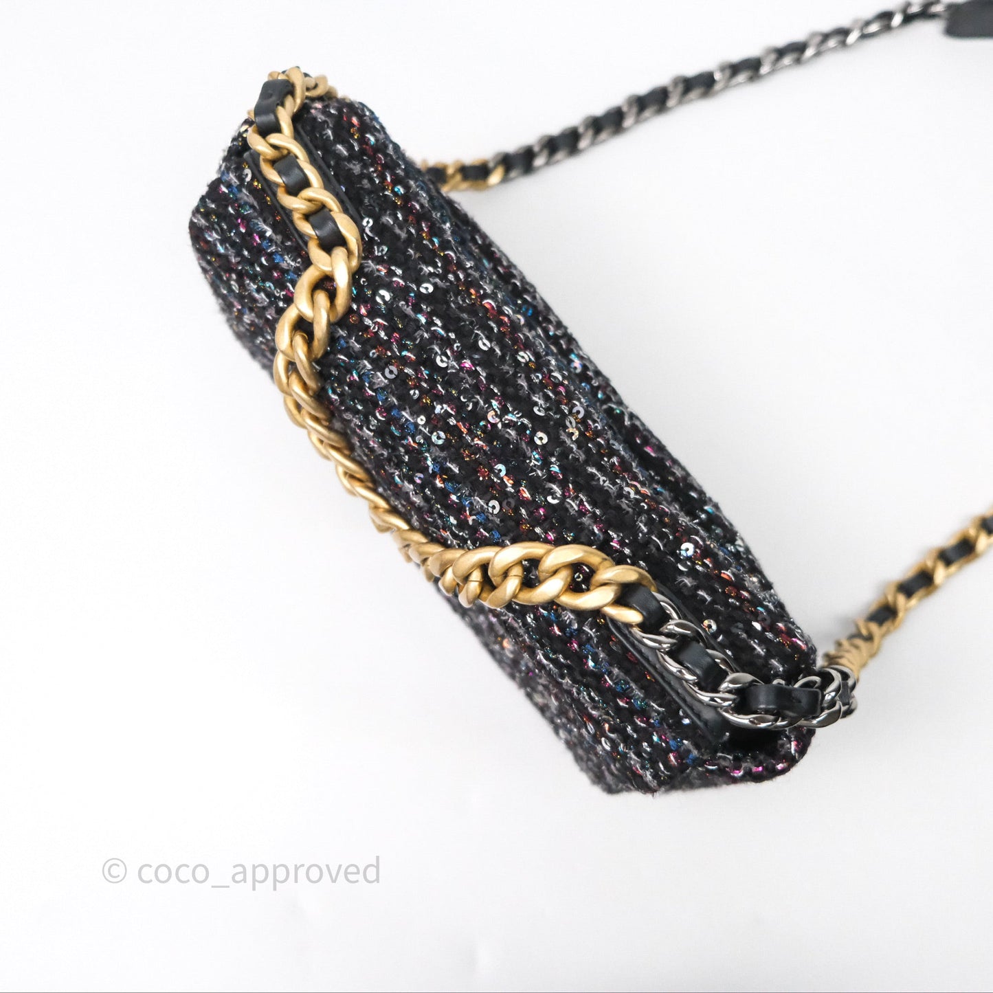 Chanel 19 Small Tweed Sequin Quilted Flap Black Multicolor Mixed Hardware