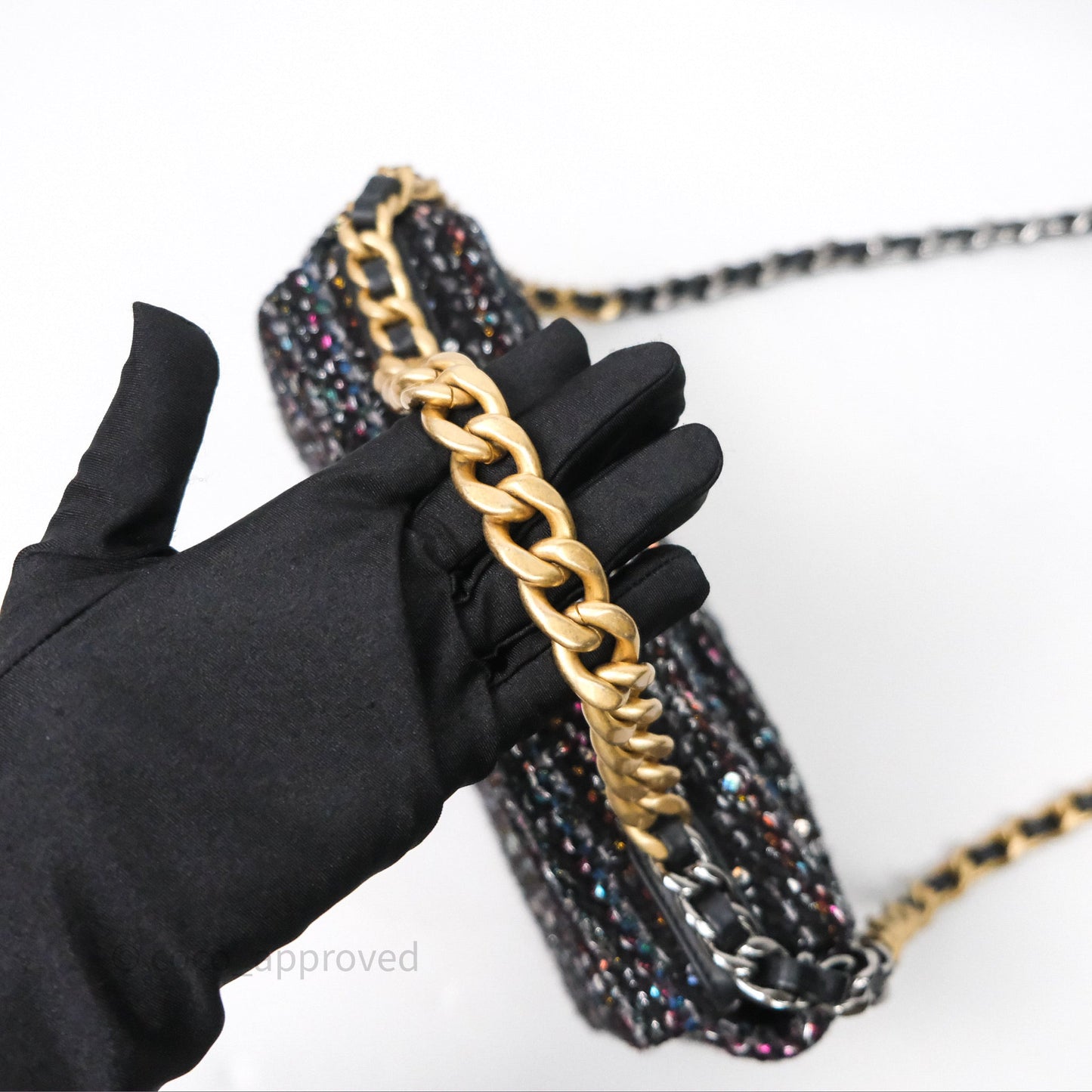 Chanel 19 Small Tweed Sequin Quilted Flap Black Multicolor Mixed Hardware