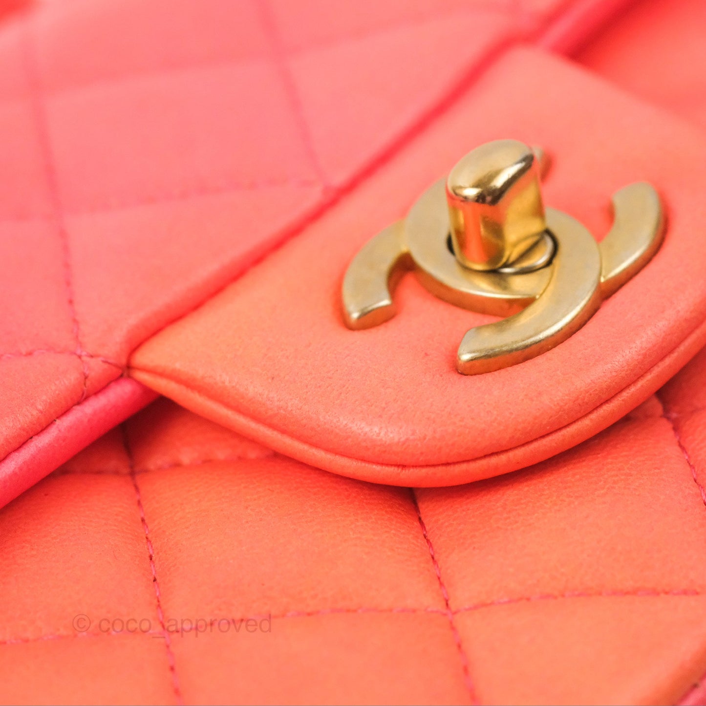 Chanel Top Handle Mini Rectangular Flap Pink Orange Ombre Lambskin Gold Hardware