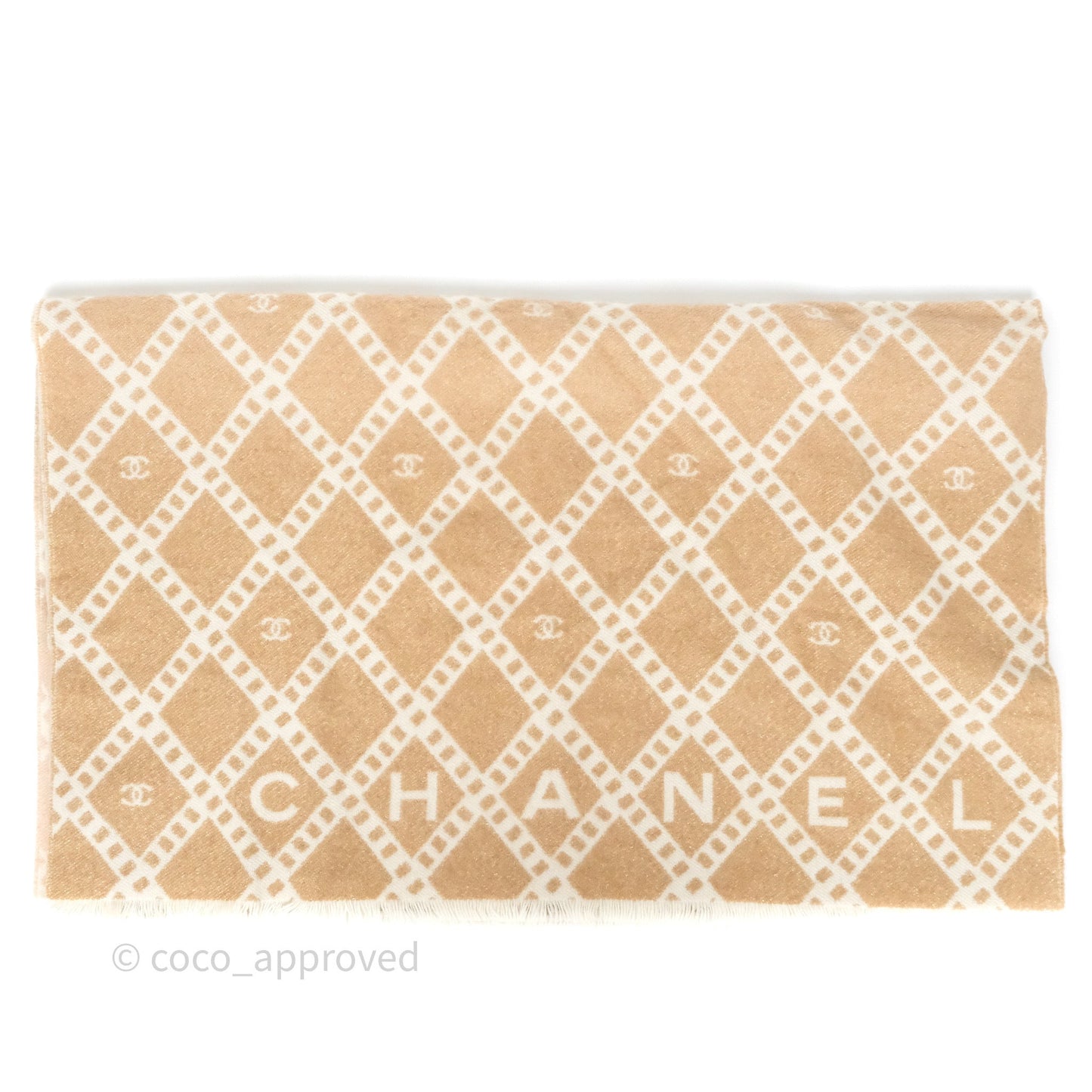 Chanel Quilted Logo Scarf Beige/ Pink Cashmere 24K