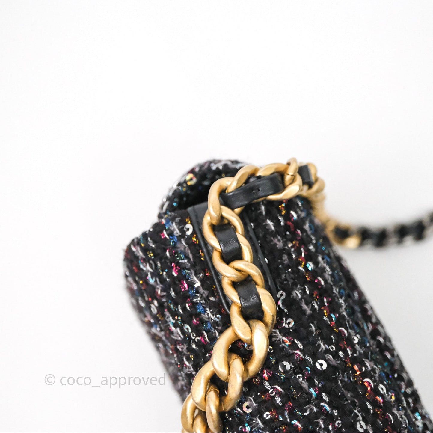 Chanel 19 Small Tweed Sequin Quilted Flap Black Multicolor Mixed Hardware