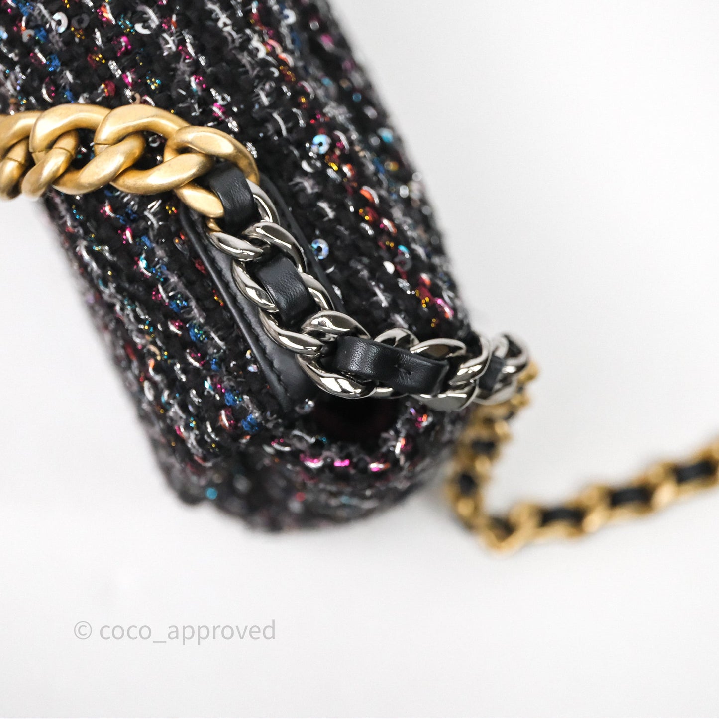 Chanel 19 Small Tweed Sequin Quilted Flap Black Multicolor Mixed Hardware