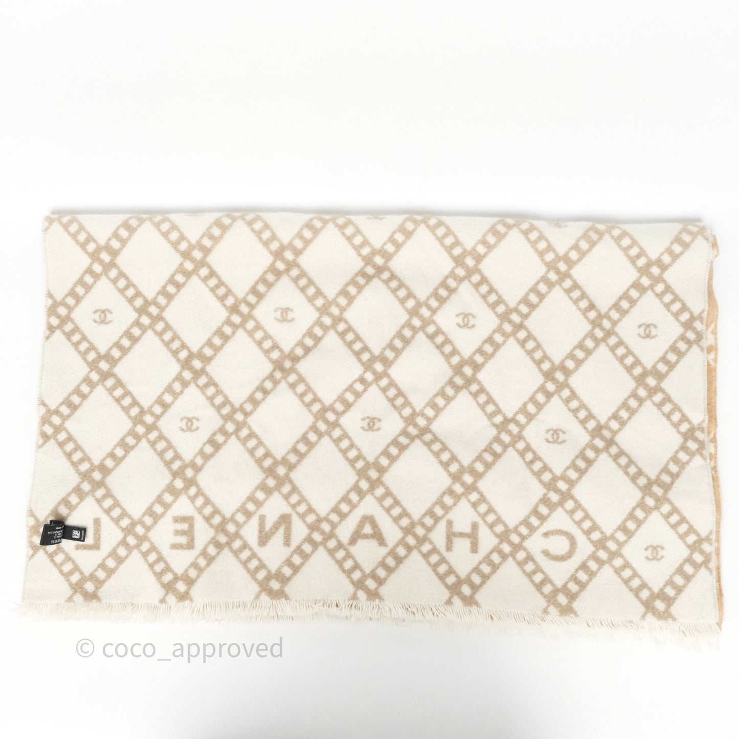 Chanel Quilted Logo Scarf Beige/ Pink Cashmere 24K