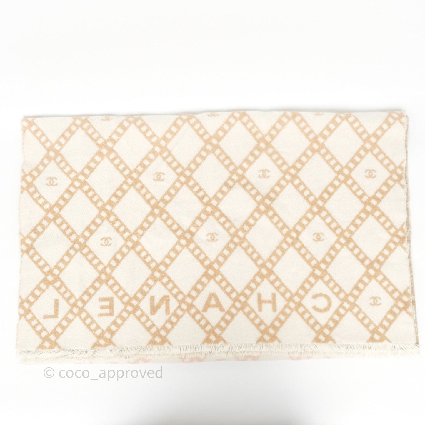 Chanel Quilted Logo Scarf Beige/ Pink Cashmere 24K
