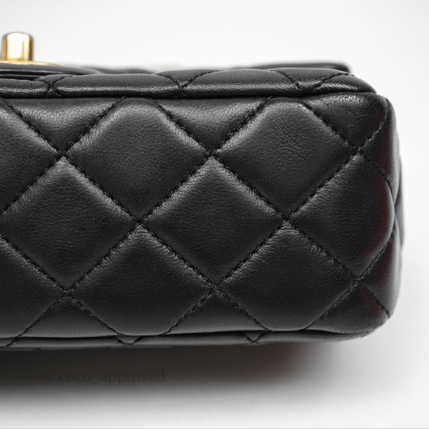 Chanel Mini Rectangular Pearl Crush Quilted Black Lambskin Aged Gold Hardware