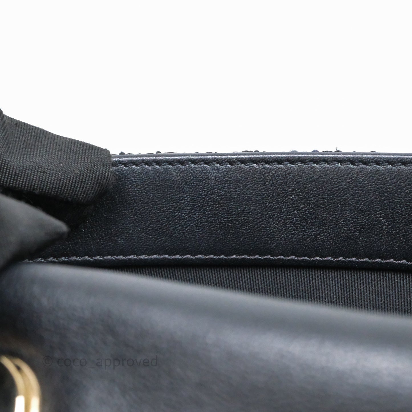 Chanel Small Tweed Sequin Flap Navy With Pearl Chain Gold Hardware