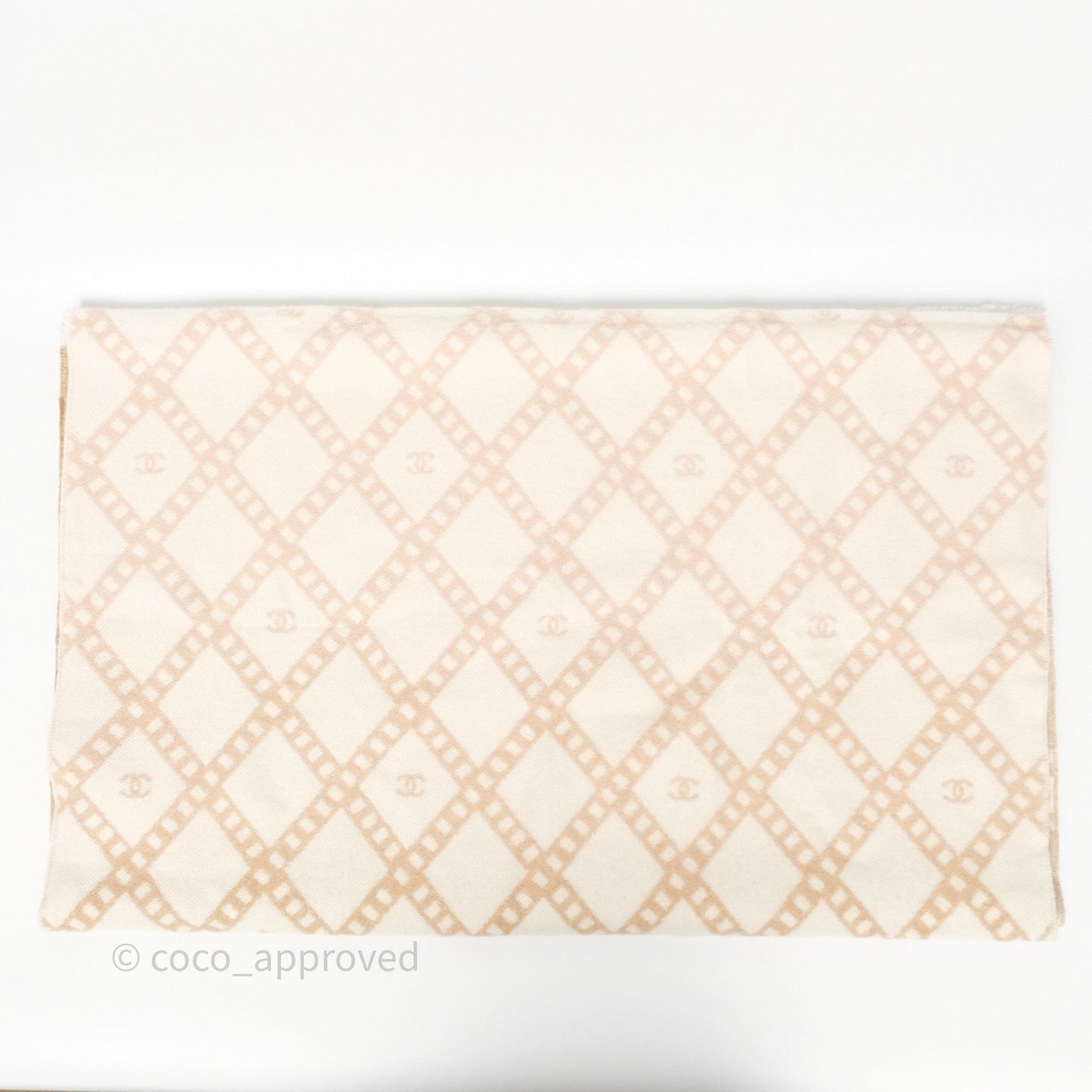 Chanel Quilted Logo Scarf Beige/ Pink Cashmere 24K