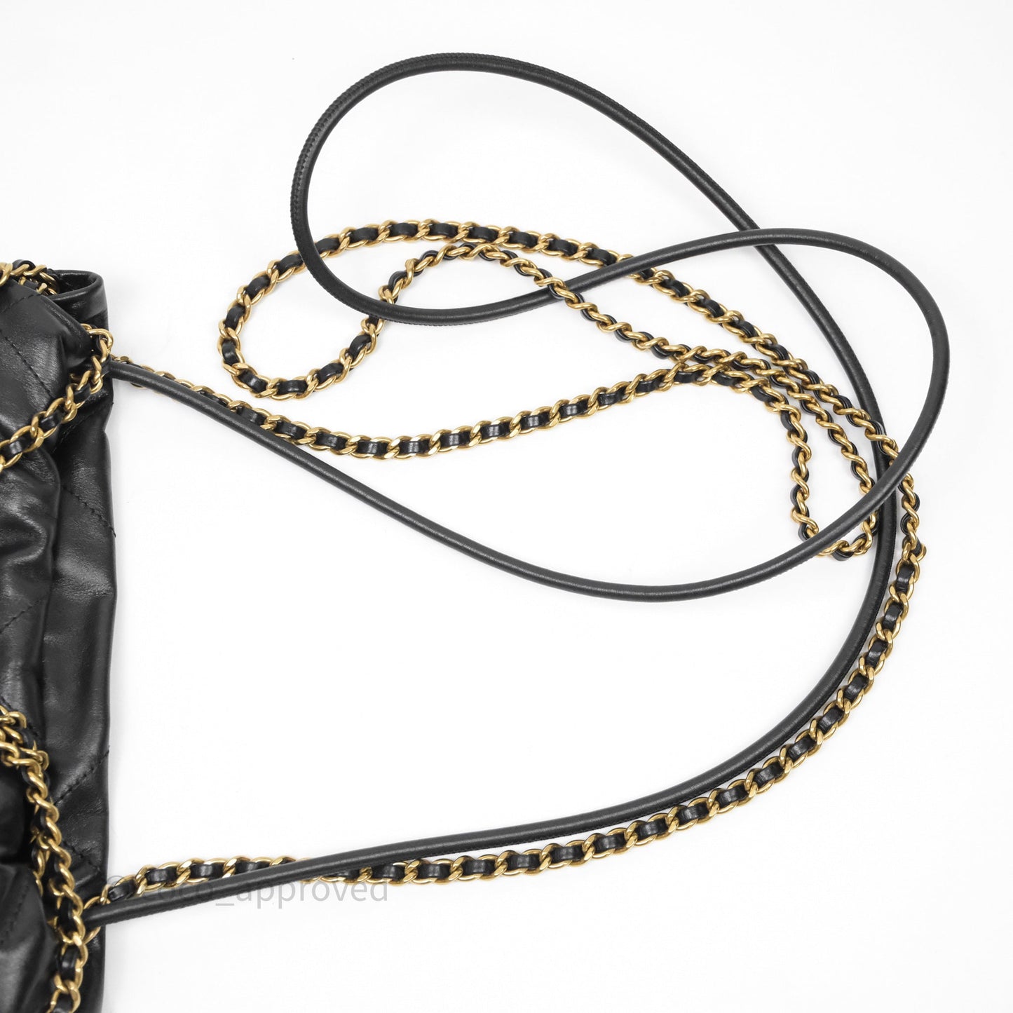 Chanel 22 Mini Bag Black Crumpled Calfskin White Lacquered Metal Logo