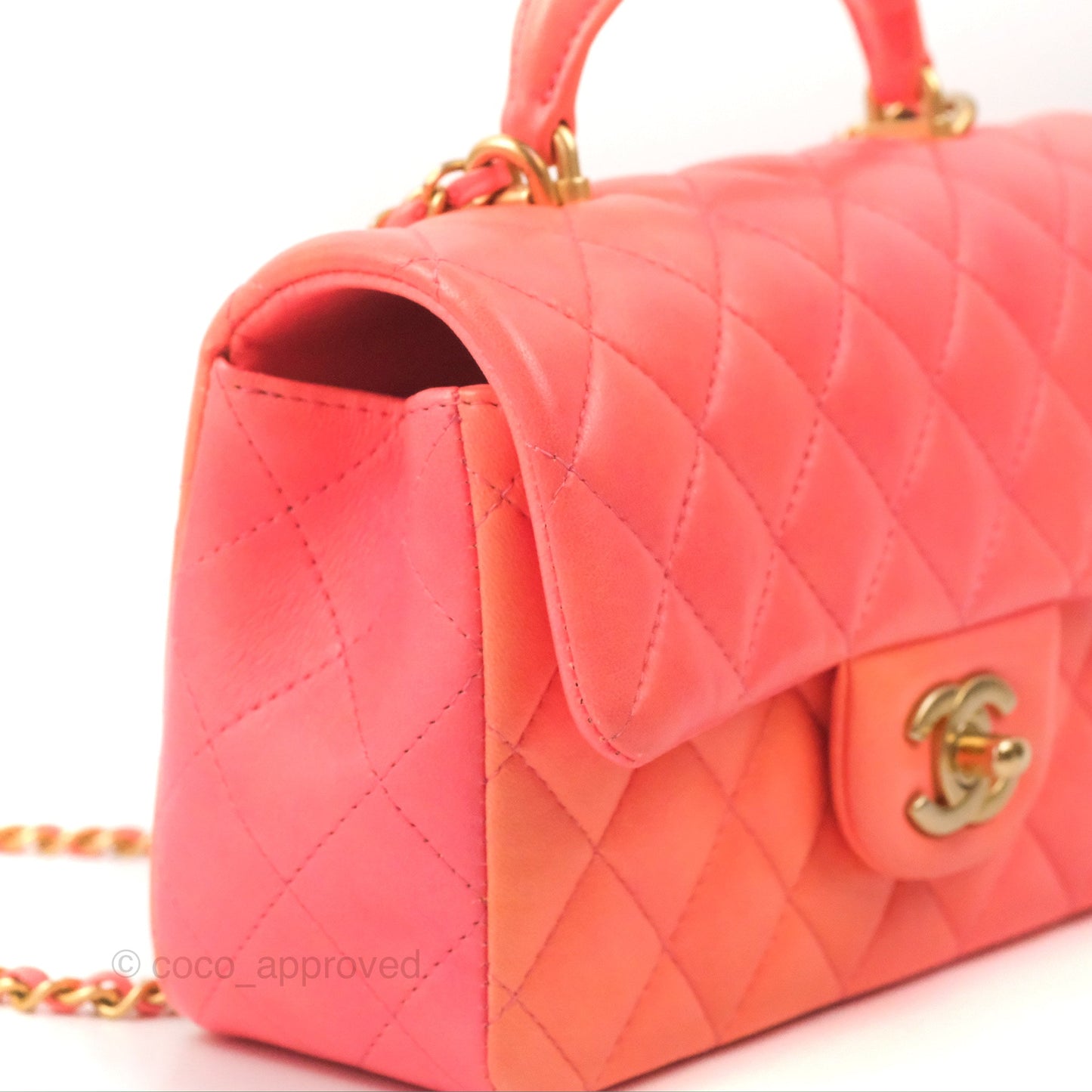 Chanel Top Handle Mini Rectangular Flap Pink Orange Ombre Lambskin Gold Hardware