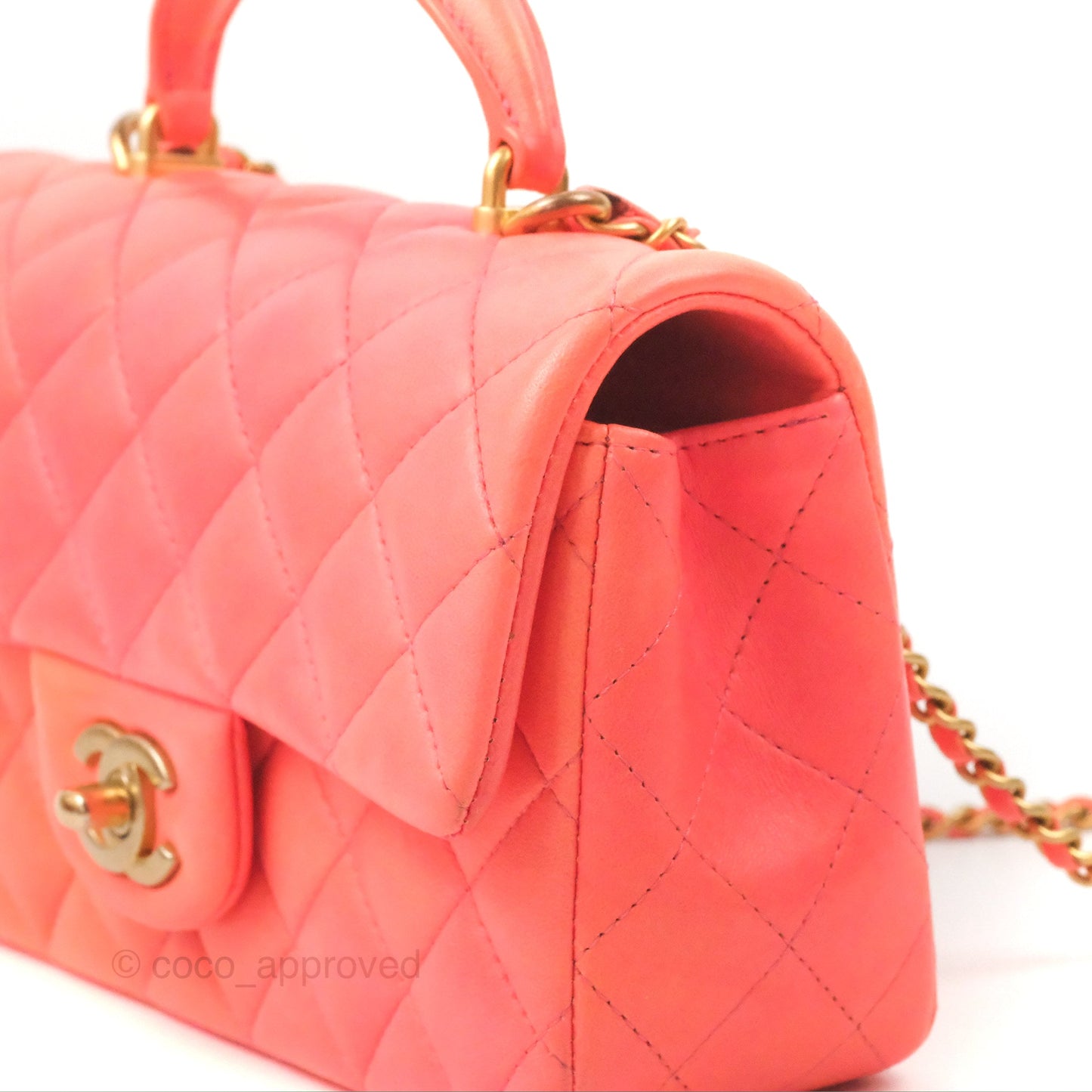 Chanel Top Handle Mini Rectangular Flap Pink Orange Ombre Lambskin Gold Hardware