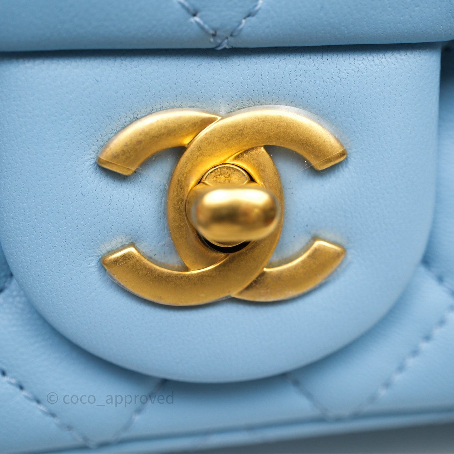 Chanel Mini Rectangular Pearl Crush Quilted Blue Lambskin Aged Gold Hardware