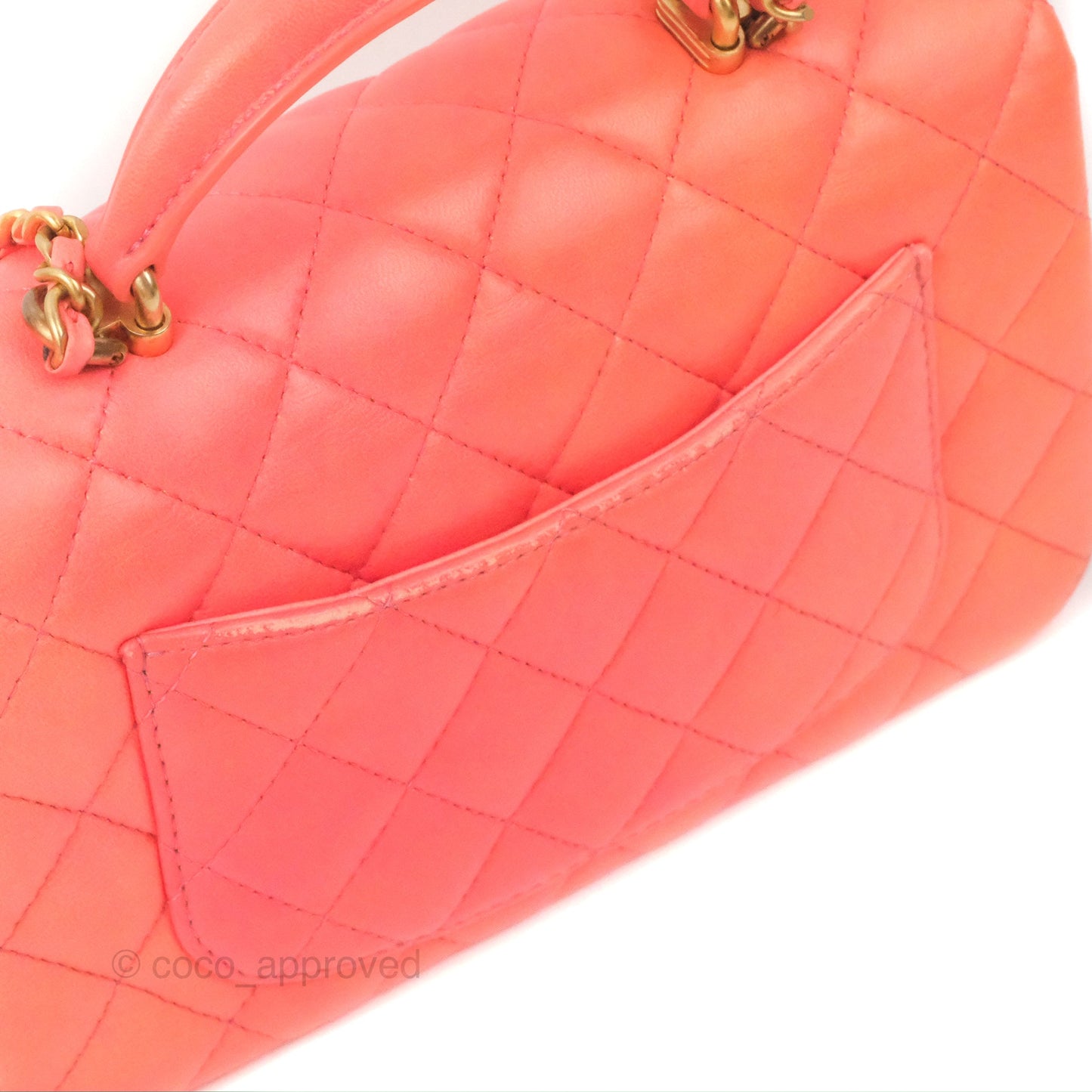 Chanel Top Handle Mini Rectangular Flap Pink Orange Ombre Lambskin Gold Hardware