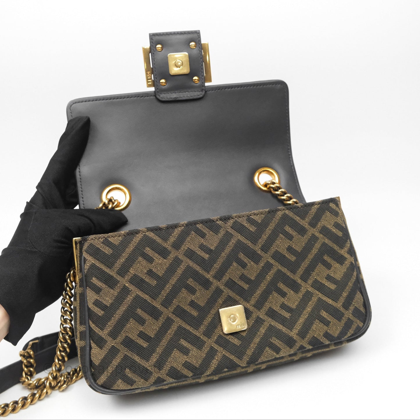 Fendi Baguette Chain Midi Bag Zucca Canvas