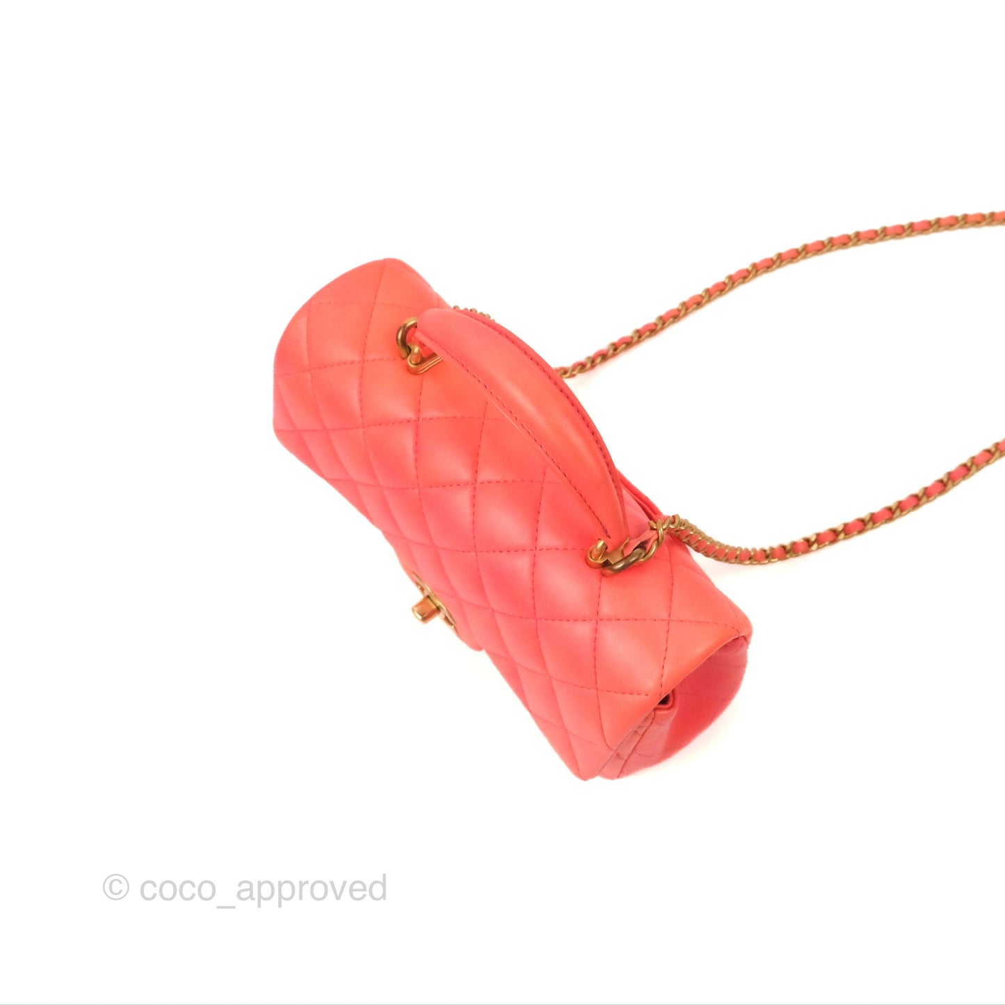 Chanel Top Handle Mini Rectangular Flap Pink Orange Ombre Lambskin Gold Hardware