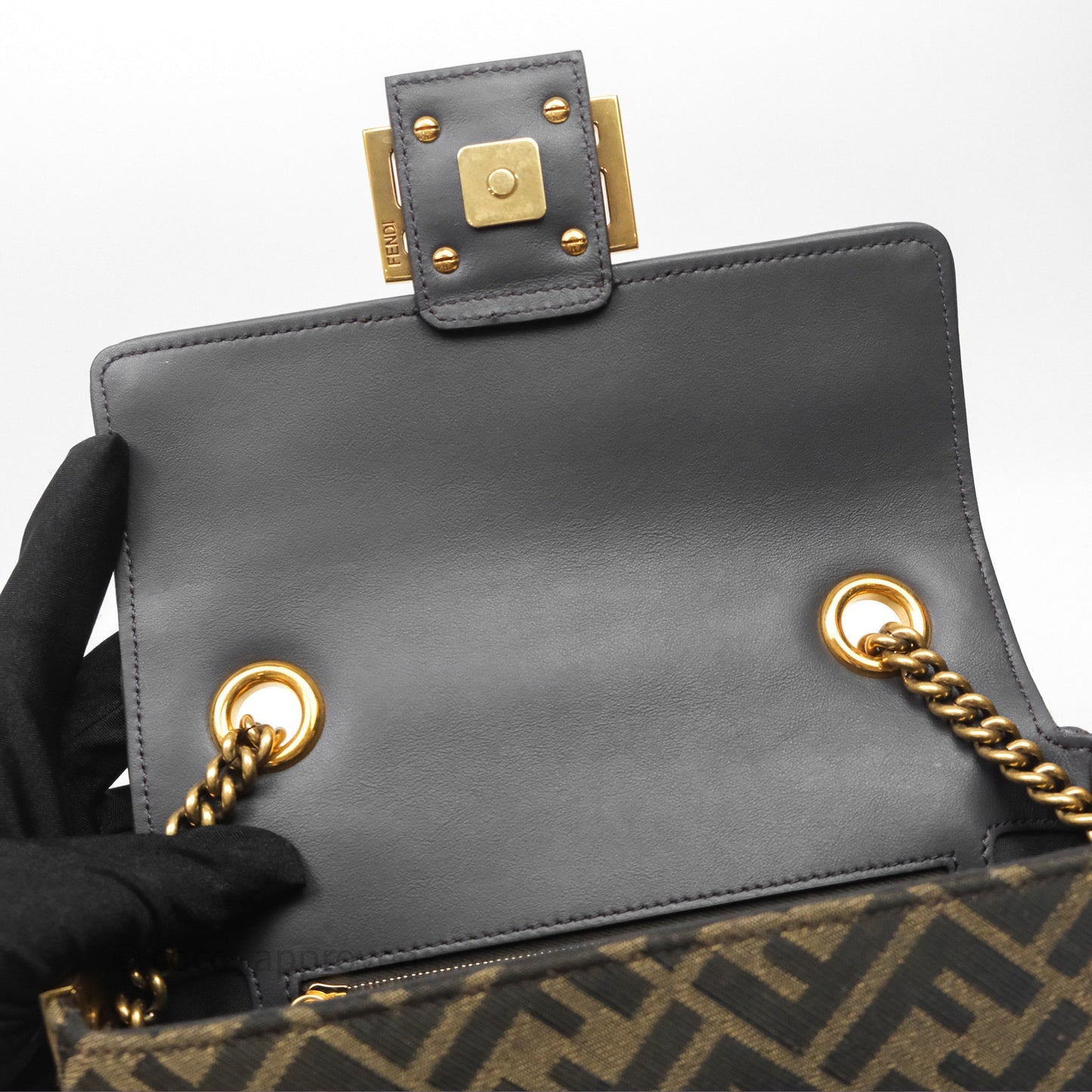 Fendi Baguette Chain Midi Bag Zucca Canvas
