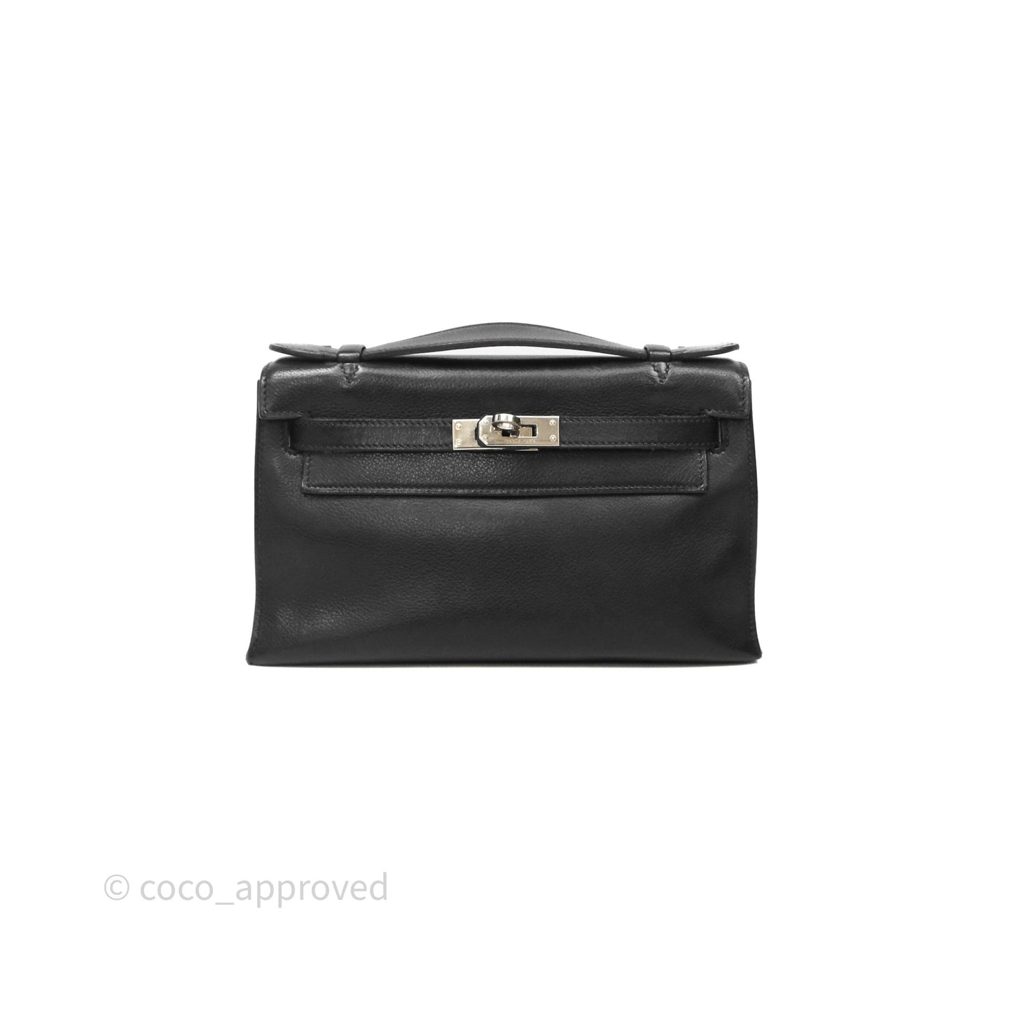 Hermès Kelly Pochette Clutch Black Swift Palladium Hardware