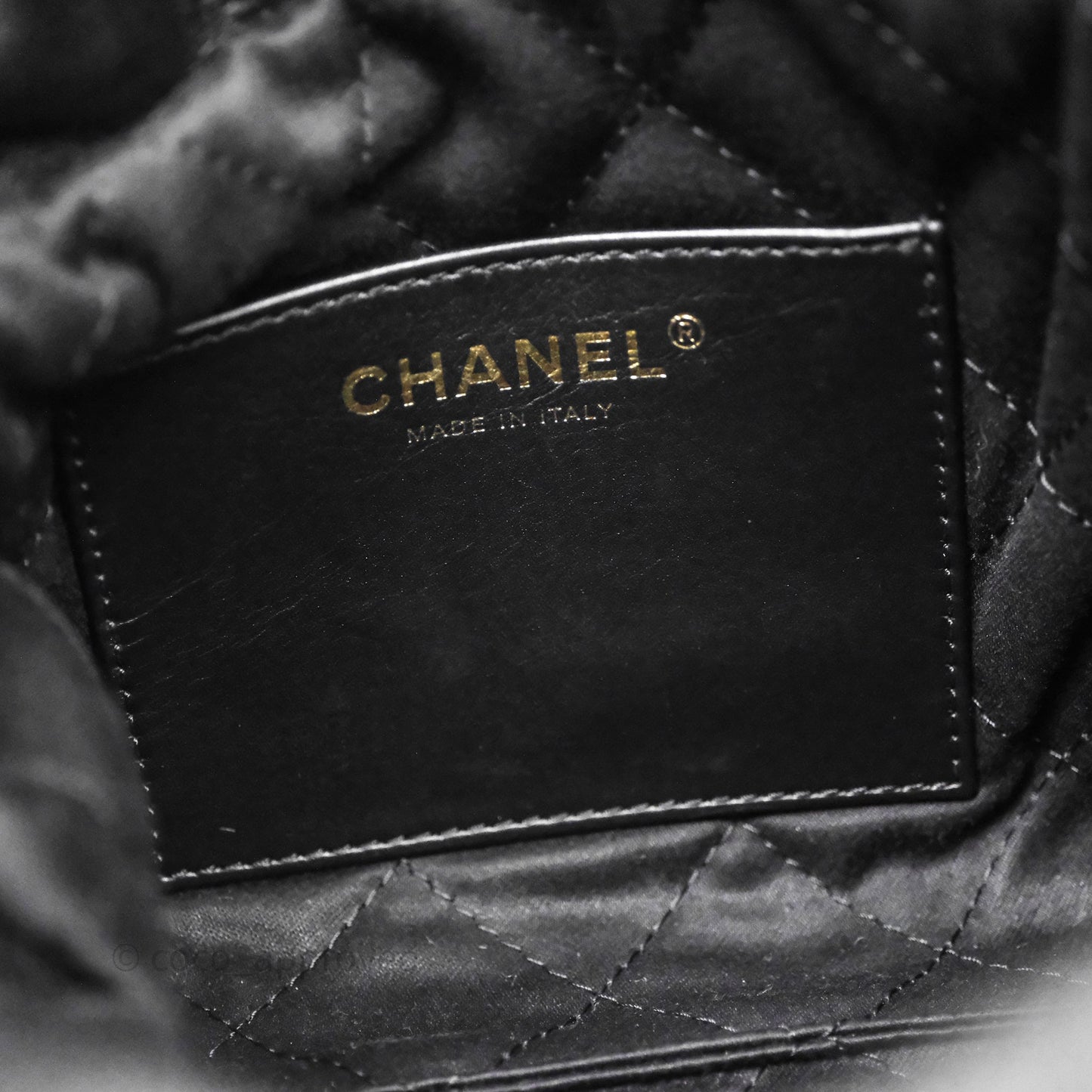 Chanel 22 Mini Bag Black Crumpled Calfskin White Lacquered Metal Logo