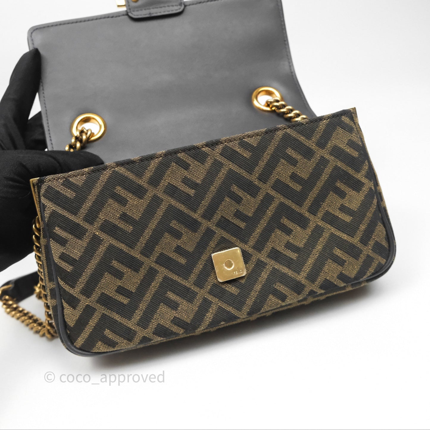 Fendi Baguette Chain Midi Bag Zucca Canvas