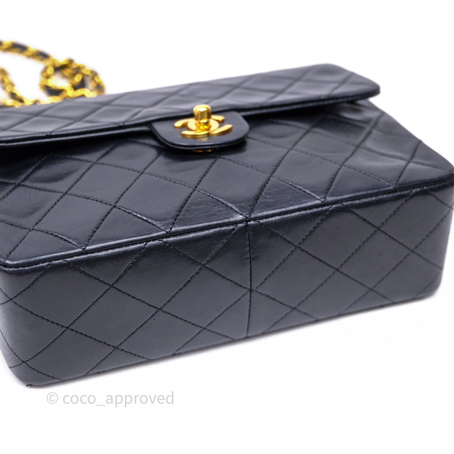 Chanel Vintage Square Flap Bag Black Lambskin 24K Gold Hardware