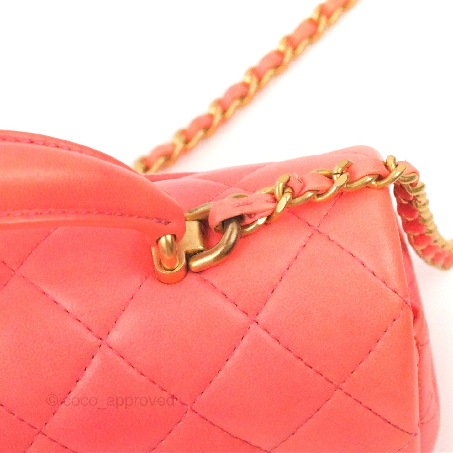 Chanel Top Handle Mini Rectangular Flap Pink Orange Ombre Lambskin Gold Hardware