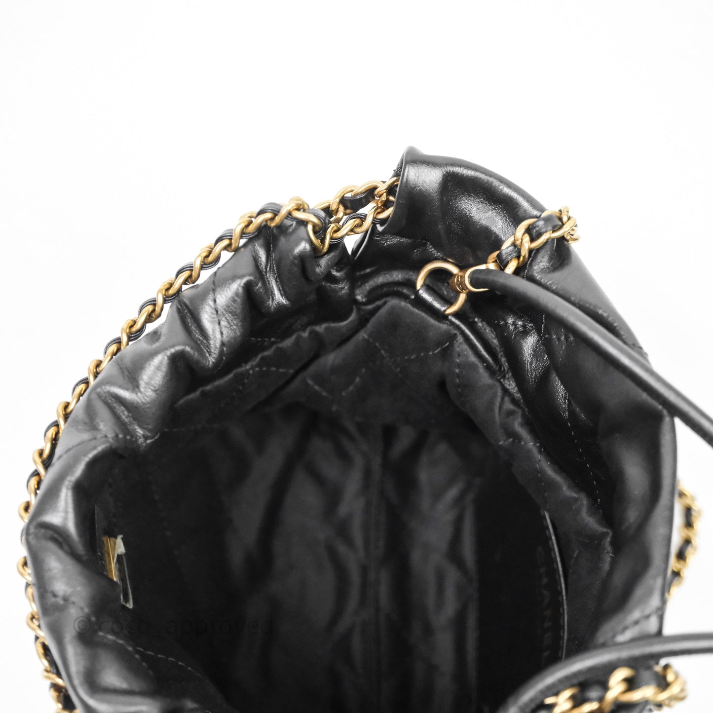 Chanel 22 Mini Bag Black Crumpled Calfskin White Lacquered Metal Logo
