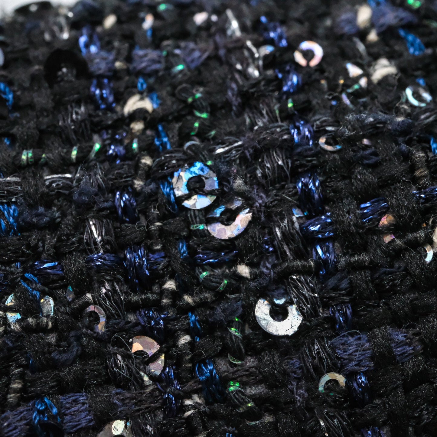 Chanel Small Tweed Sequin Flap Navy With Pearl Chain Gold Hardware
