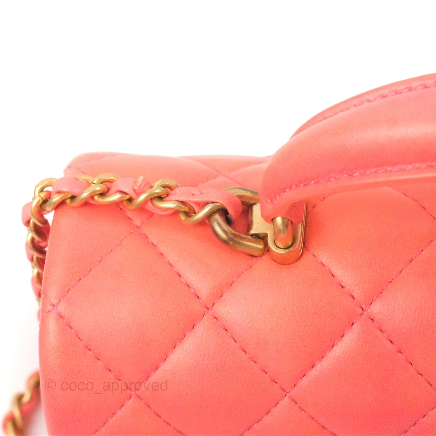 Chanel Top Handle Mini Rectangular Flap Pink Orange Ombre Lambskin Gold Hardware