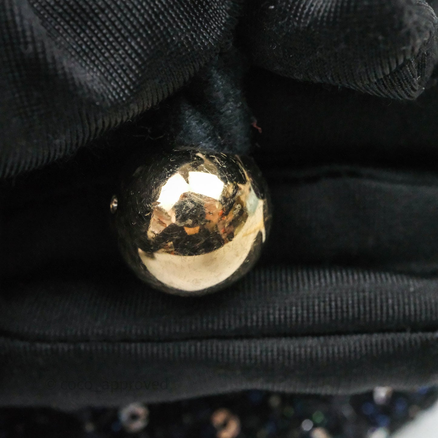 Chanel Small Tweed Sequin Flap Navy With Pearl Chain Gold Hardware
