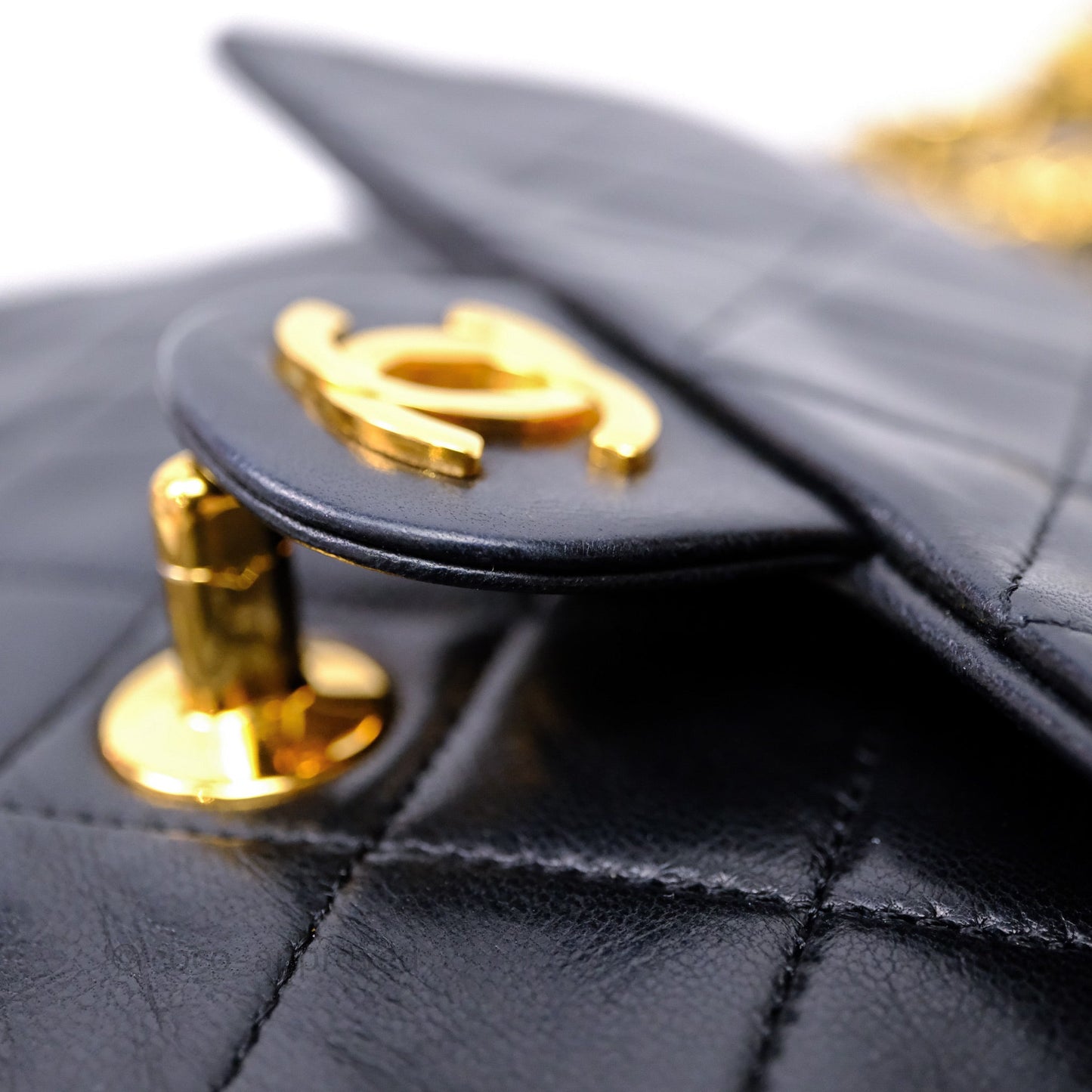 Chanel Vintage Square Flap Bag Black Lambskin 24K Gold Hardware