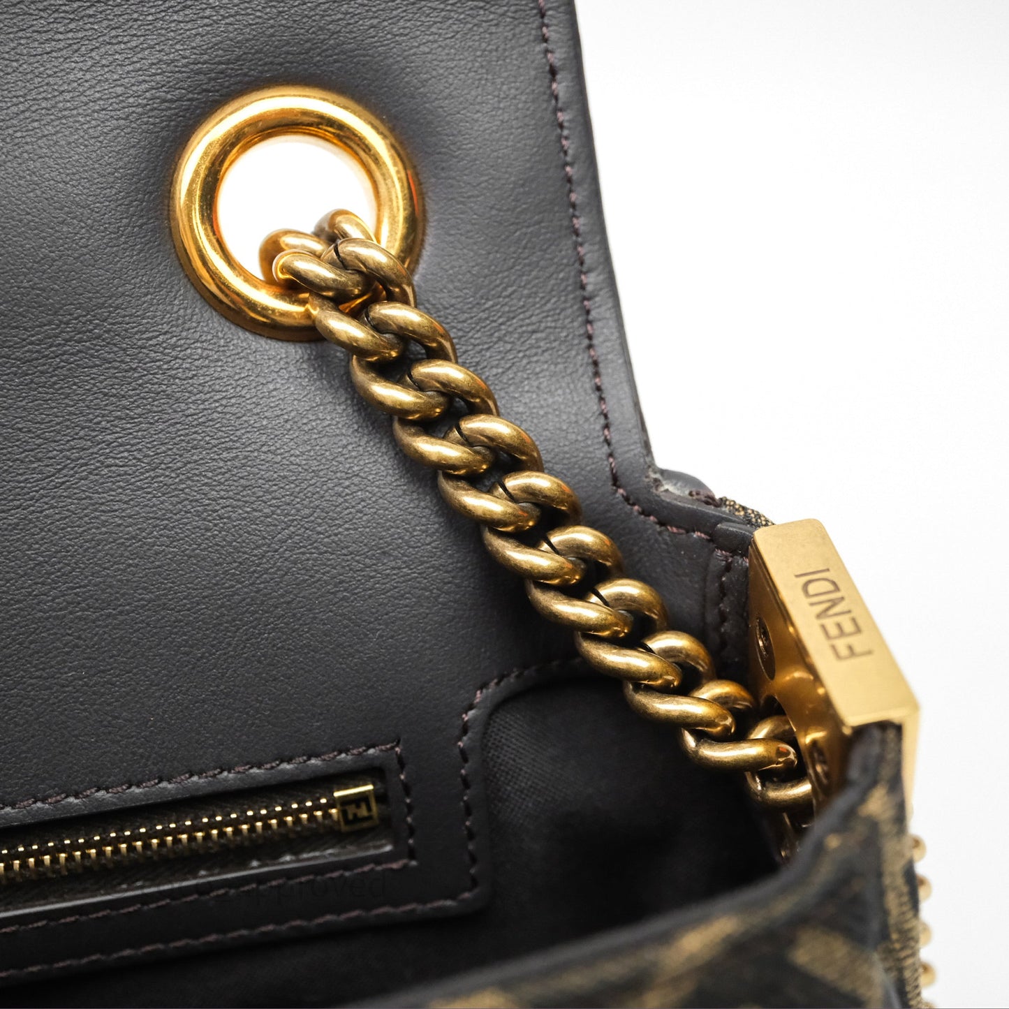 Fendi Baguette Chain Midi Bag Zucca Canvas