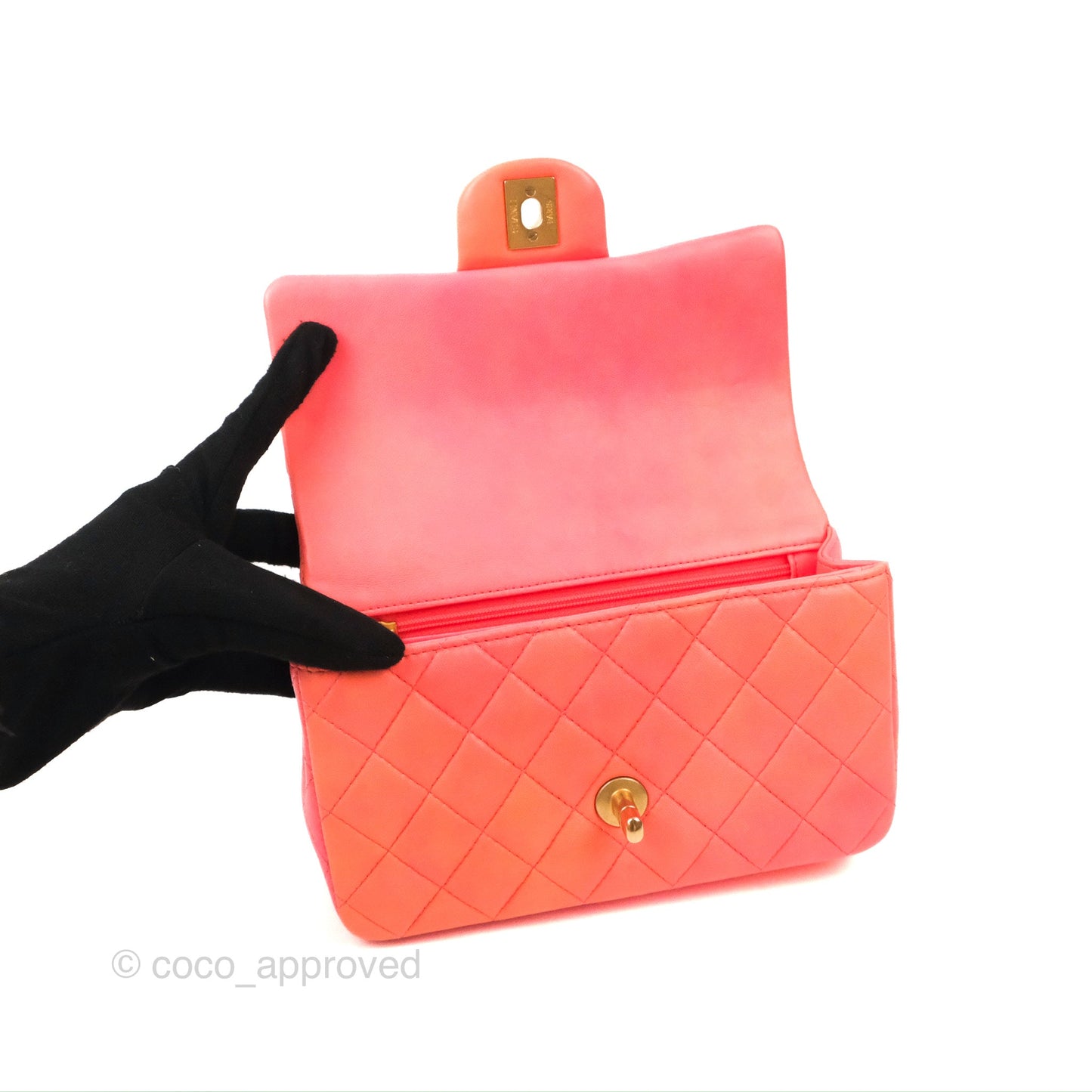 Chanel Top Handle Mini Rectangular Flap Pink Orange Ombre Lambskin Gold Hardware