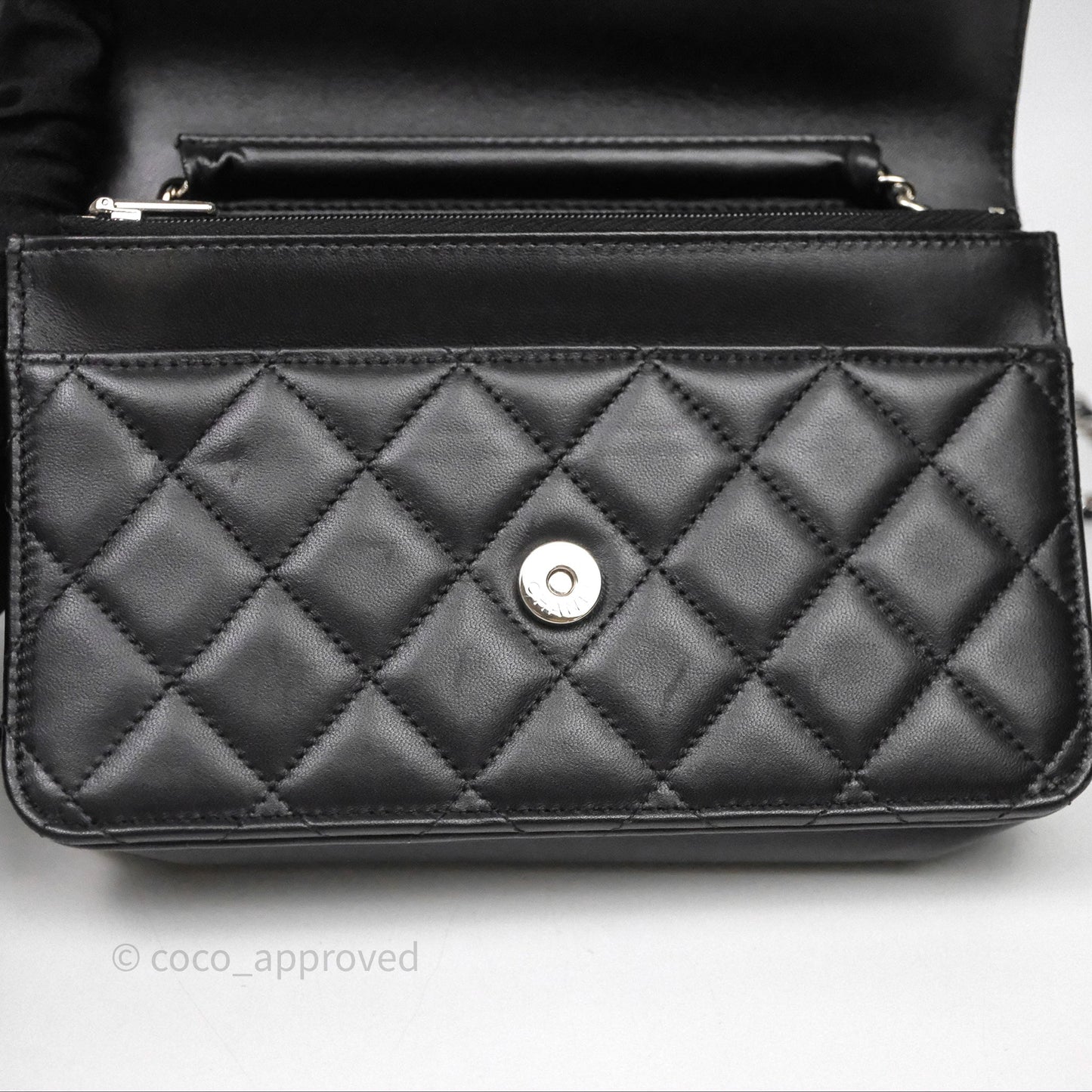 Chanel Quilted WOC Black Lambskin Silver Hardware