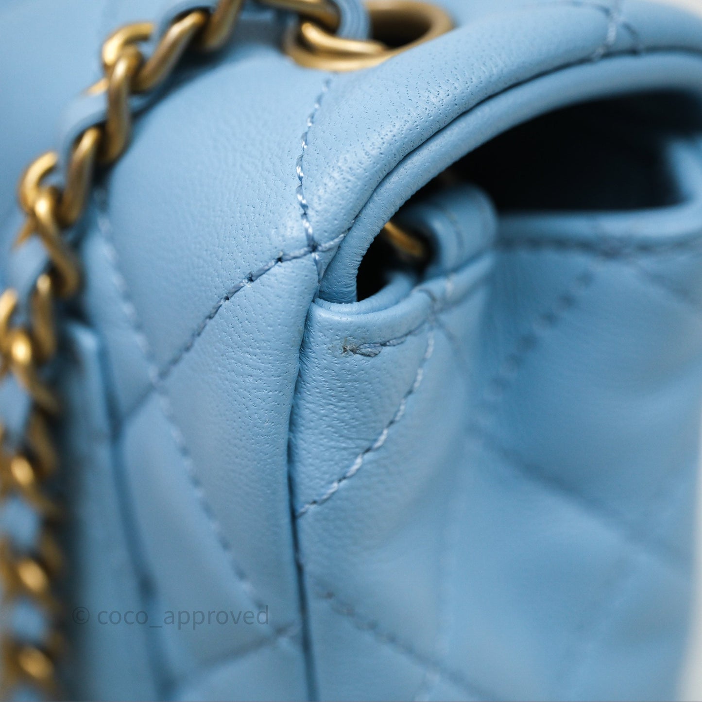 Chanel Mini Rectangular Pearl Crush Quilted Blue Lambskin Aged Gold Hardware