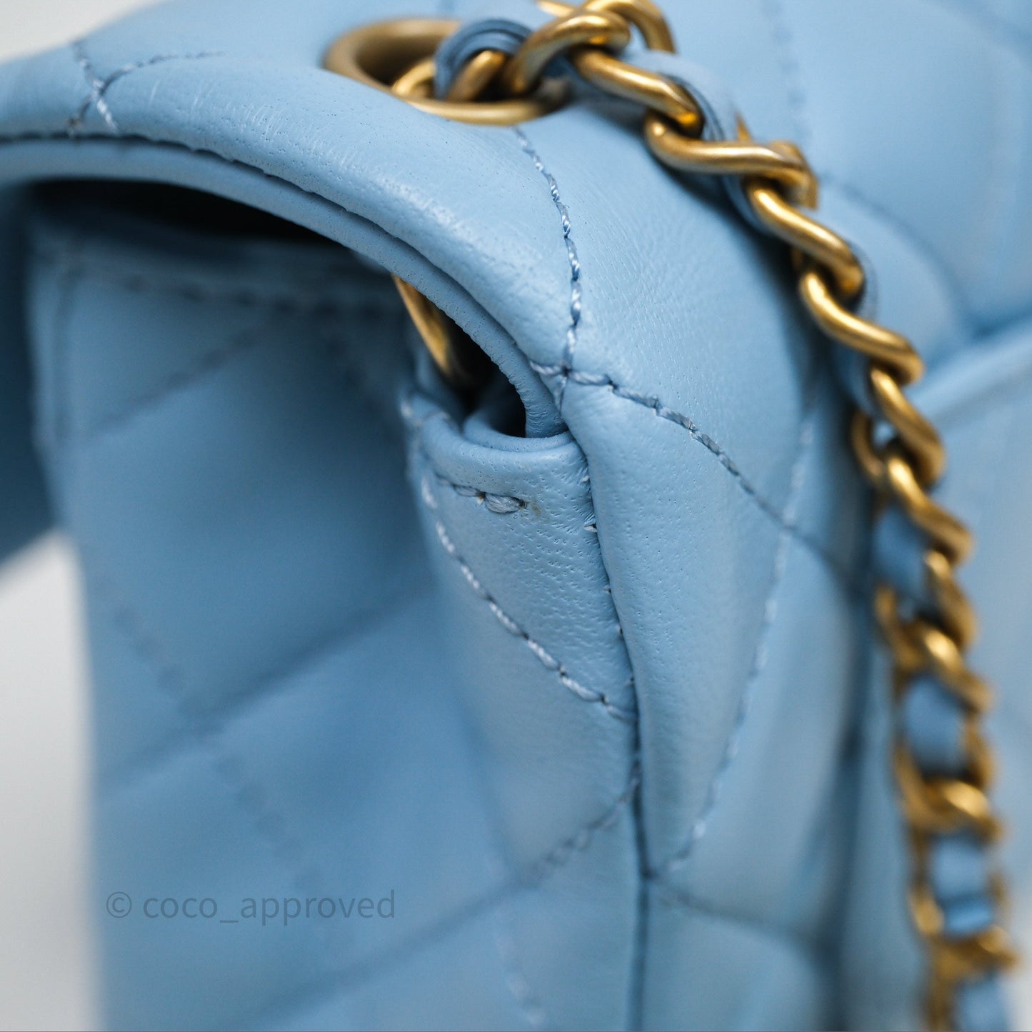 Chanel Mini Rectangular Pearl Crush Quilted Blue Lambskin Aged Gold Hardware