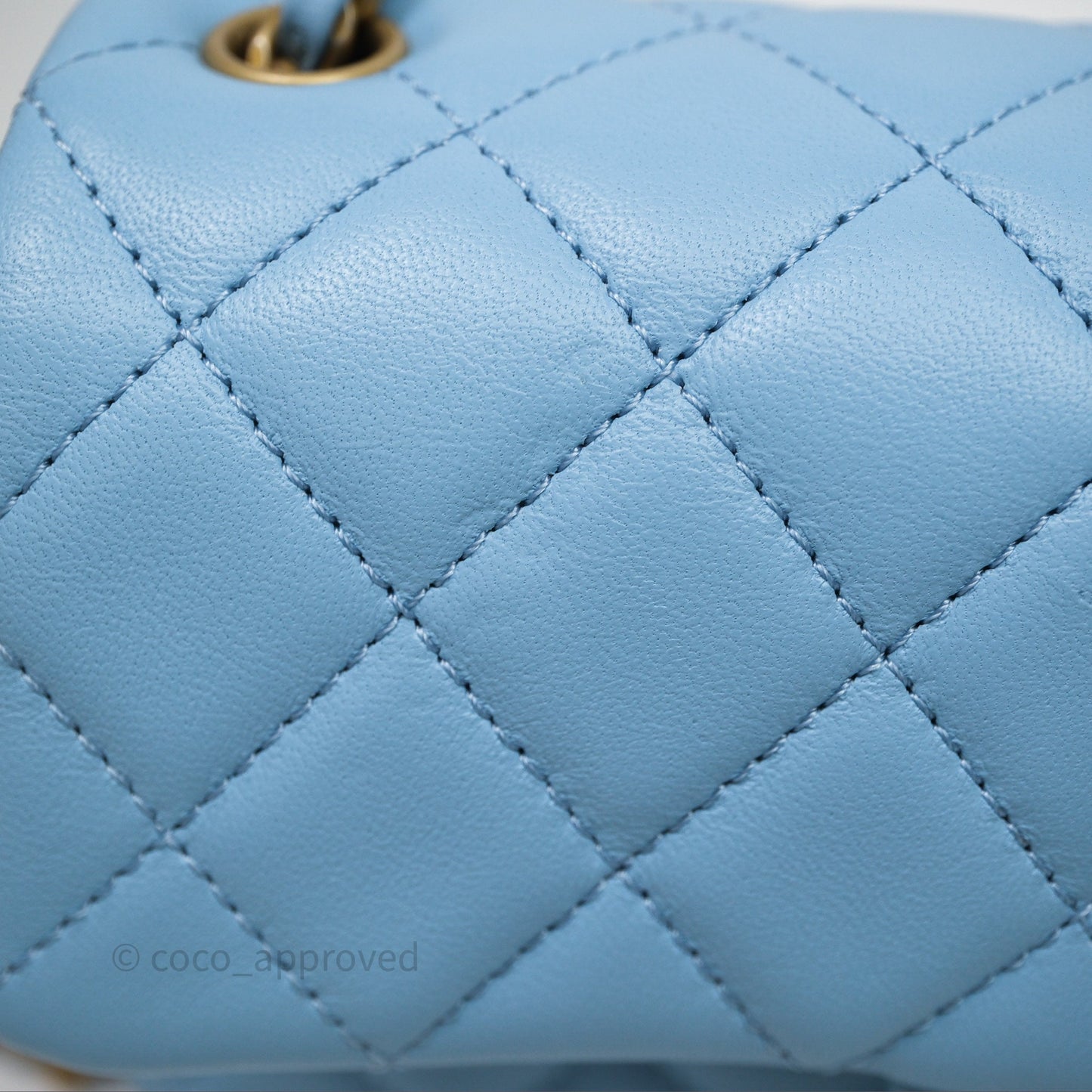 Chanel Mini Rectangular Pearl Crush Quilted Blue Lambskin Aged Gold Hardware