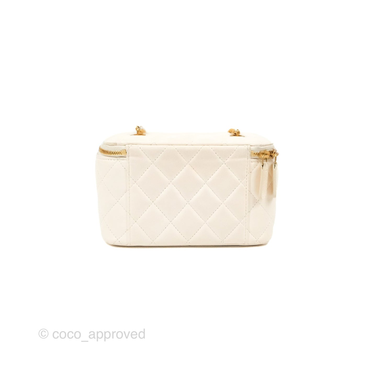 Chanel Vanity with COCO Heart Chain White Lambskin Aged Gold Hardware