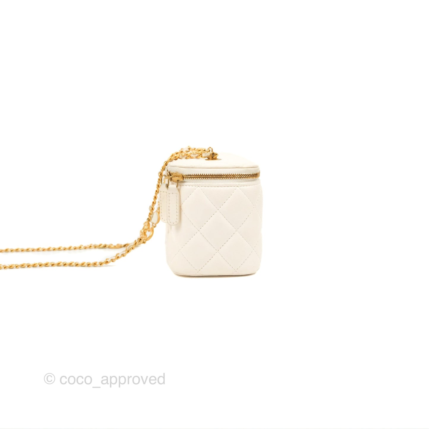 Chanel Vanity with COCO Heart Chain White Lambskin Aged Gold Hardware