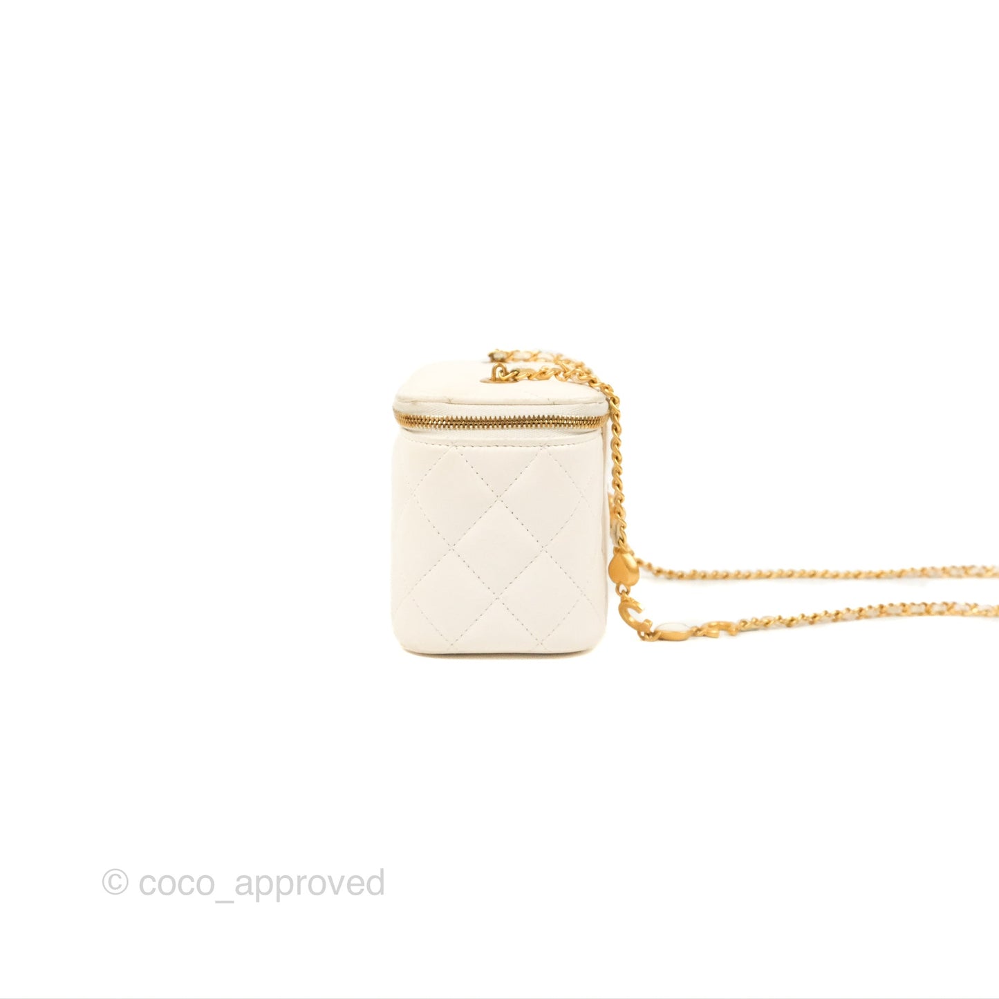 Chanel Vanity with COCO Heart Chain White Lambskin Aged Gold Hardware
