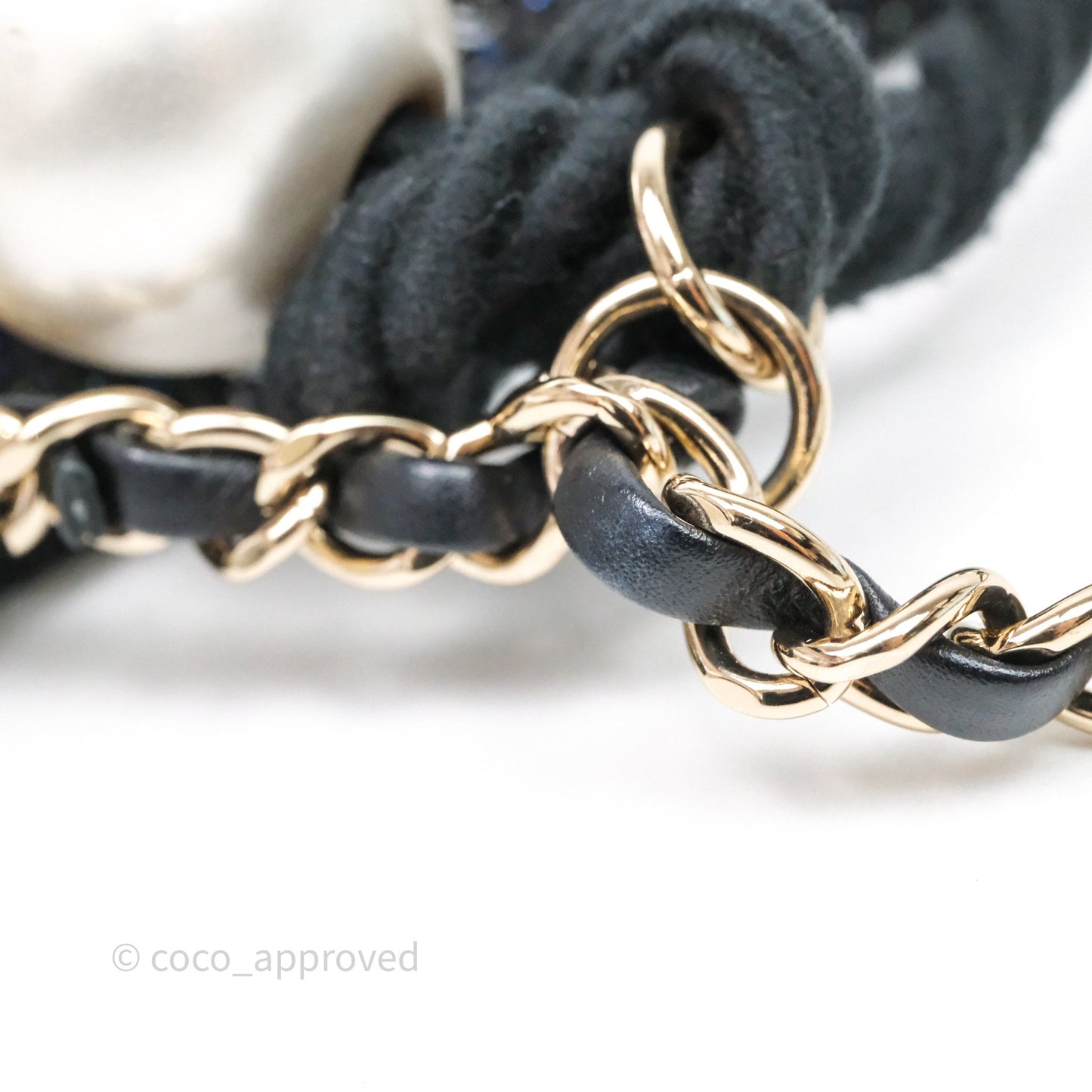 Chanel Small Tweed Sequin Flap Navy With Pearl Chain Gold Hardware