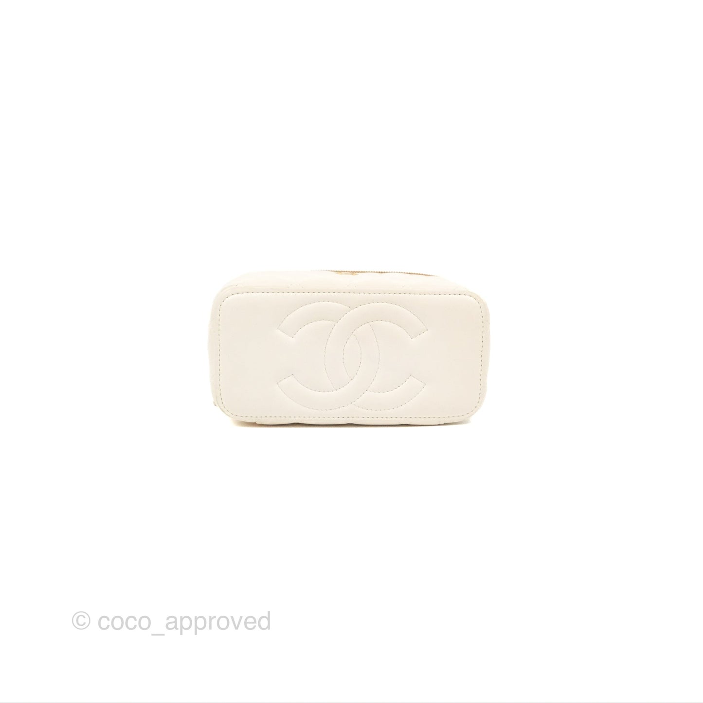Chanel Vanity with COCO Heart Chain White Lambskin Aged Gold Hardware