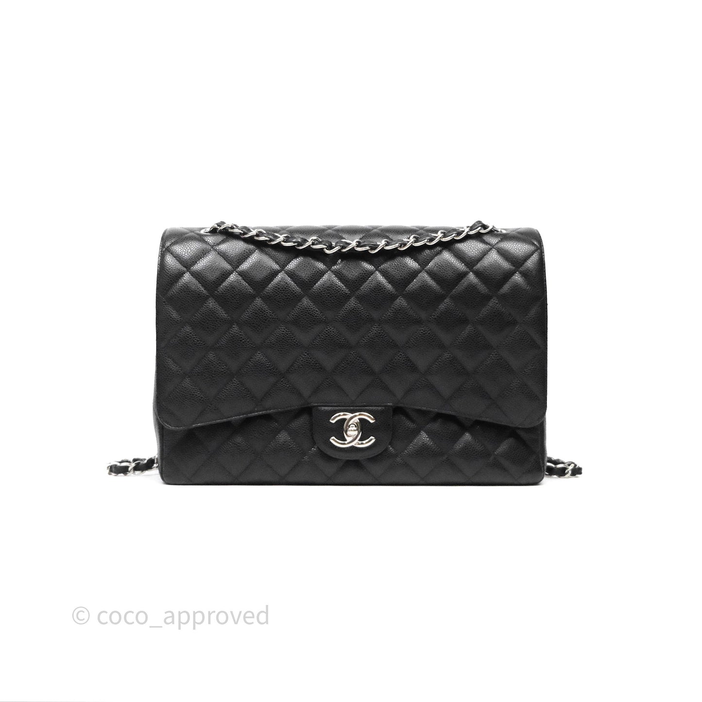 Chanel Quilted Maxi Double Flap Black Caviar Silver Hardware