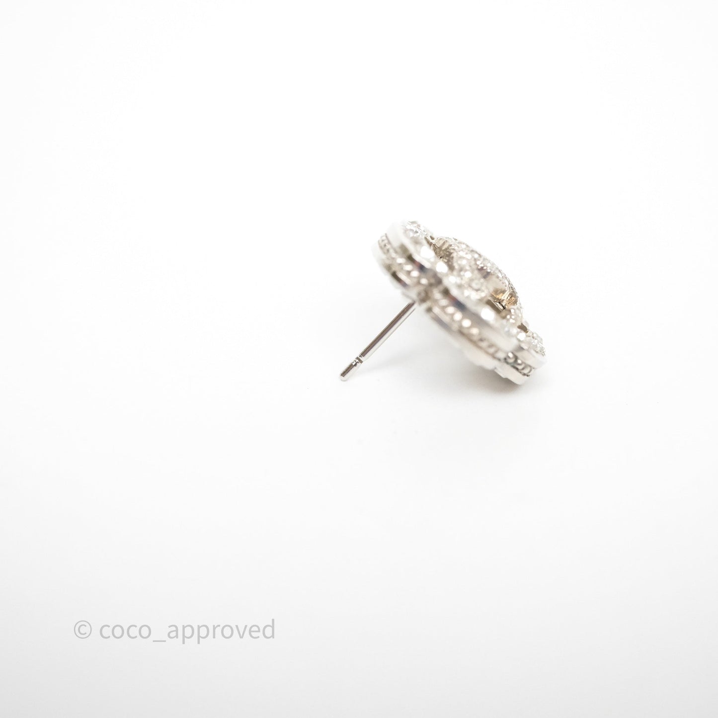 Chanel Crystal CC Camellia Earrings Silver Tone 21V