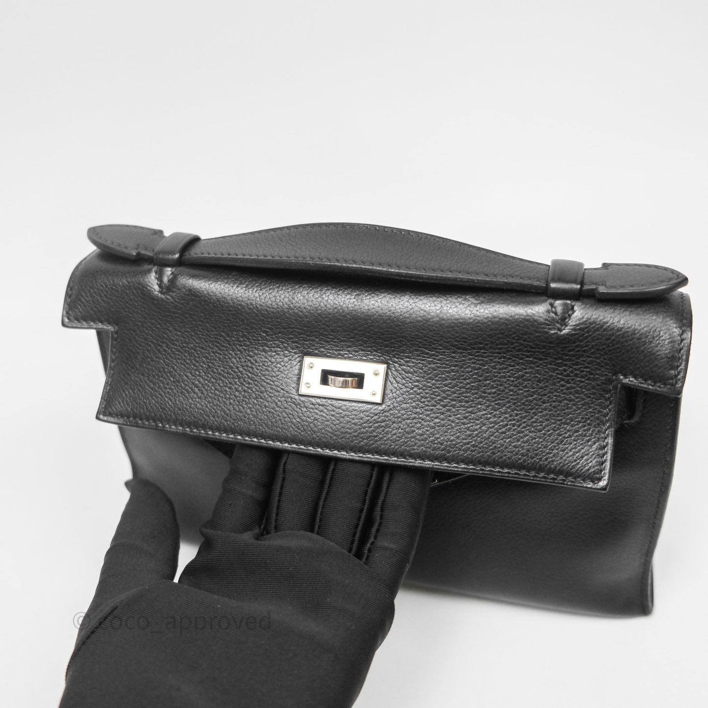Hermès Kelly Pochette Clutch Black Swift Palladium Hardware