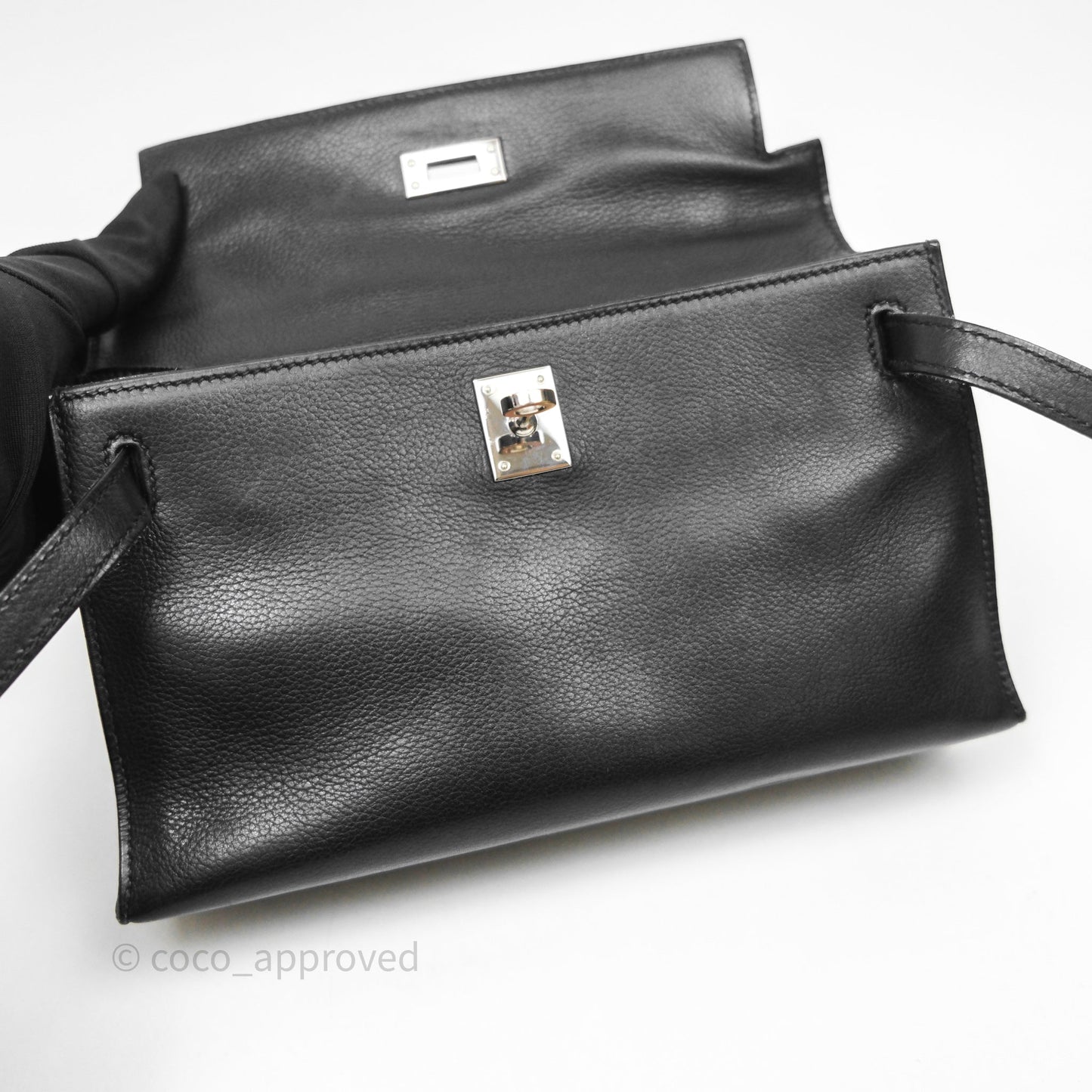 Hermès Kelly Pochette Clutch Black Swift Palladium Hardware