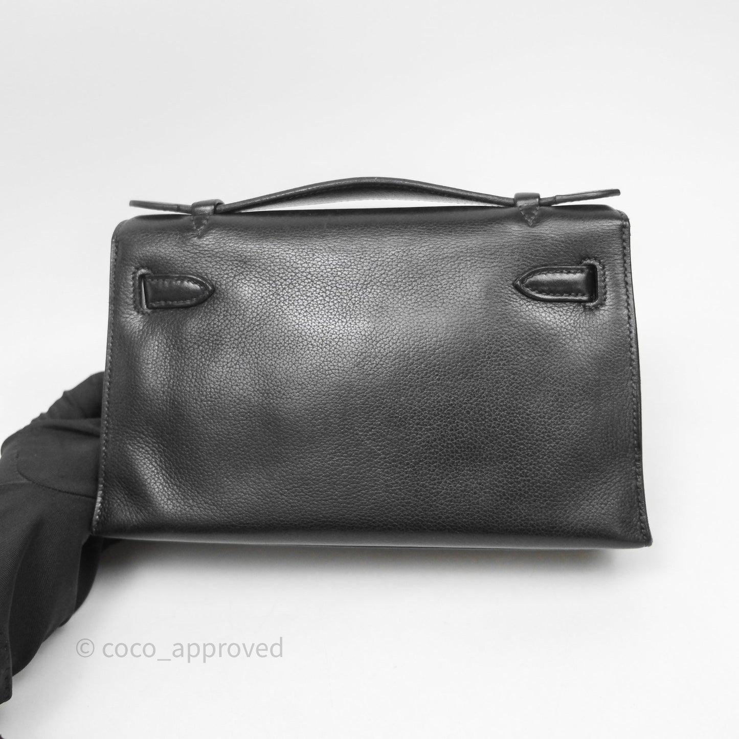 Hermès Kelly Pochette Clutch Black Swift Palladium Hardware