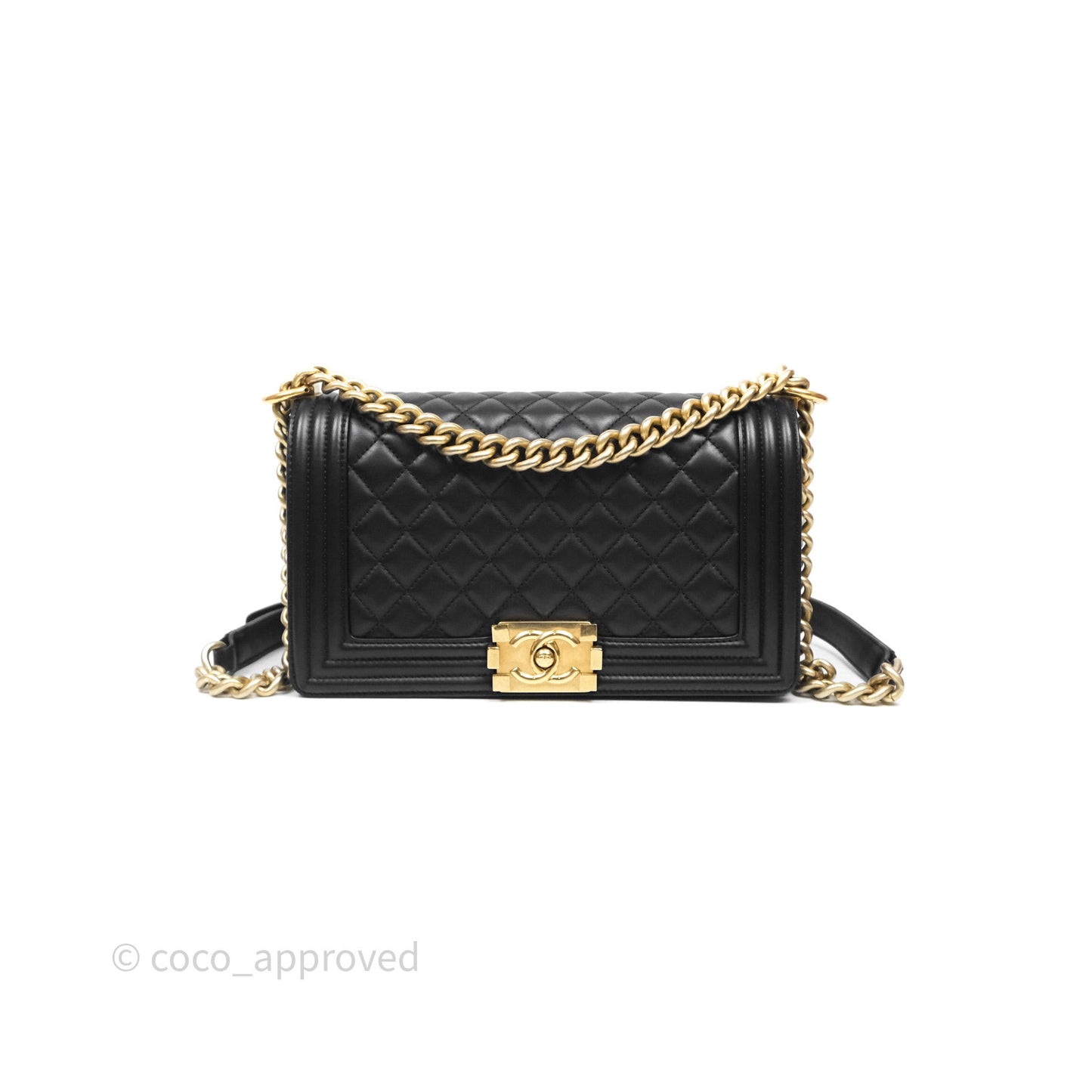 Chanel Medium Boy Quilted Black Lambskin Aged Gold Hardware