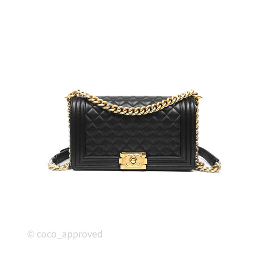 Chanel Medium Boy Quilted Black Lambskin Aged Gold Hardware